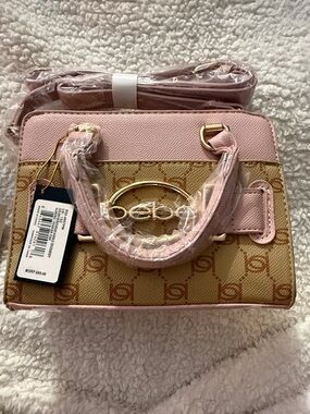 bebe Pink and Tan Mini Logo Satchel